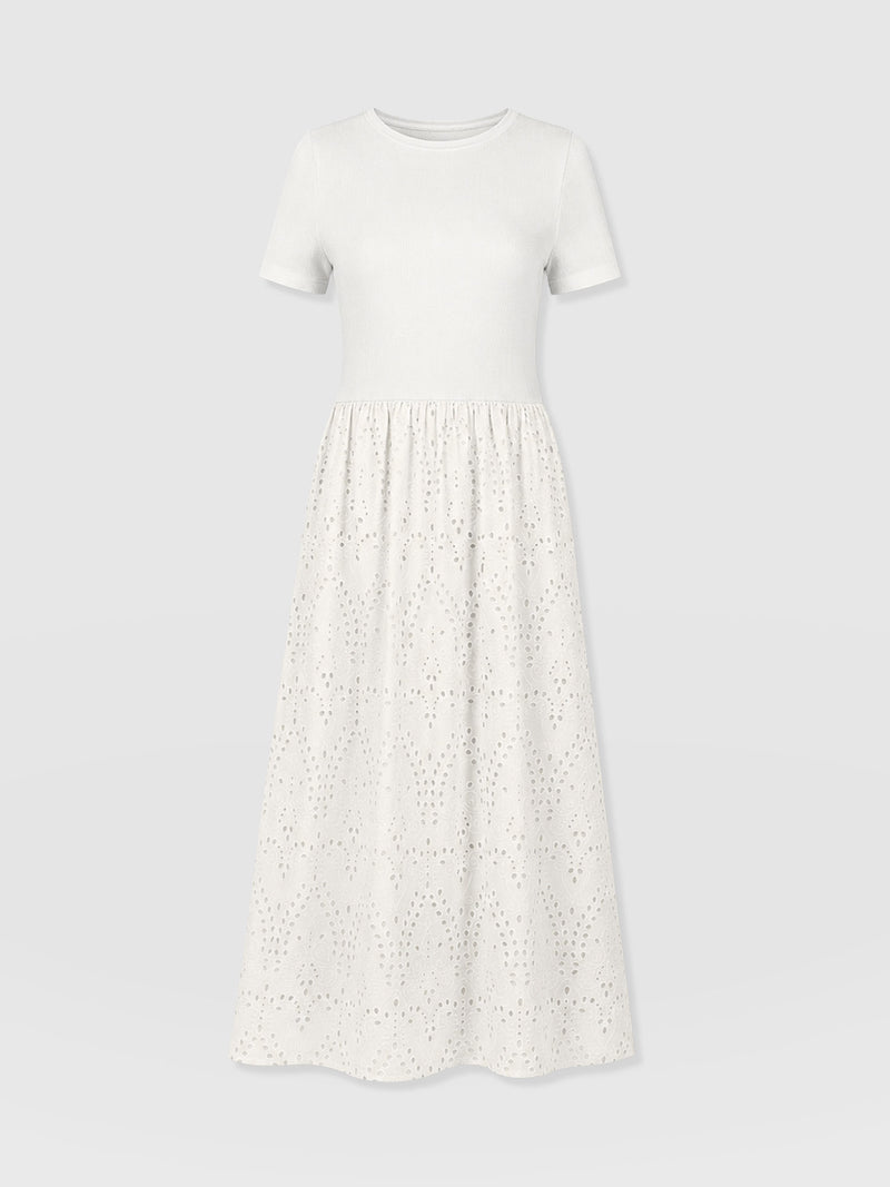 Sophia Contrast Dress - White Broderie