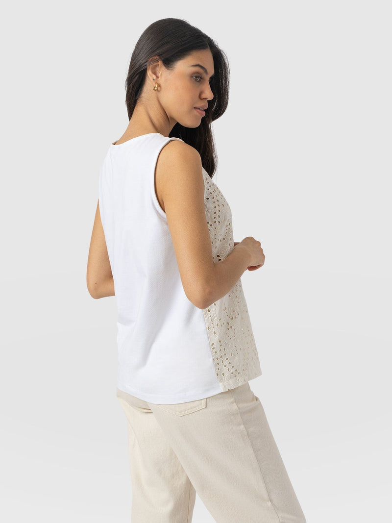 Sophia Contrast Tank - White Broderie - Women's T-shirts | Saint + Sofia® USA