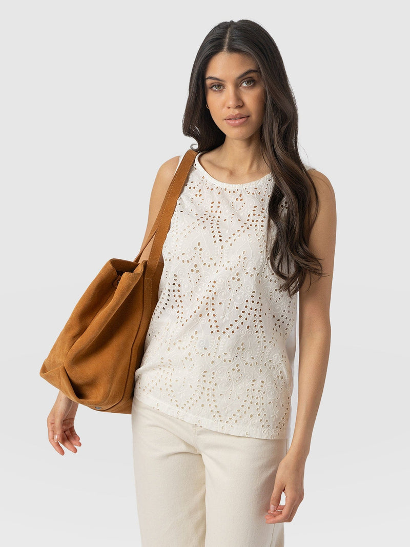 Sophia Contrast Tank - White Broderie - Women's T-shirts | Saint + Sofia® USA