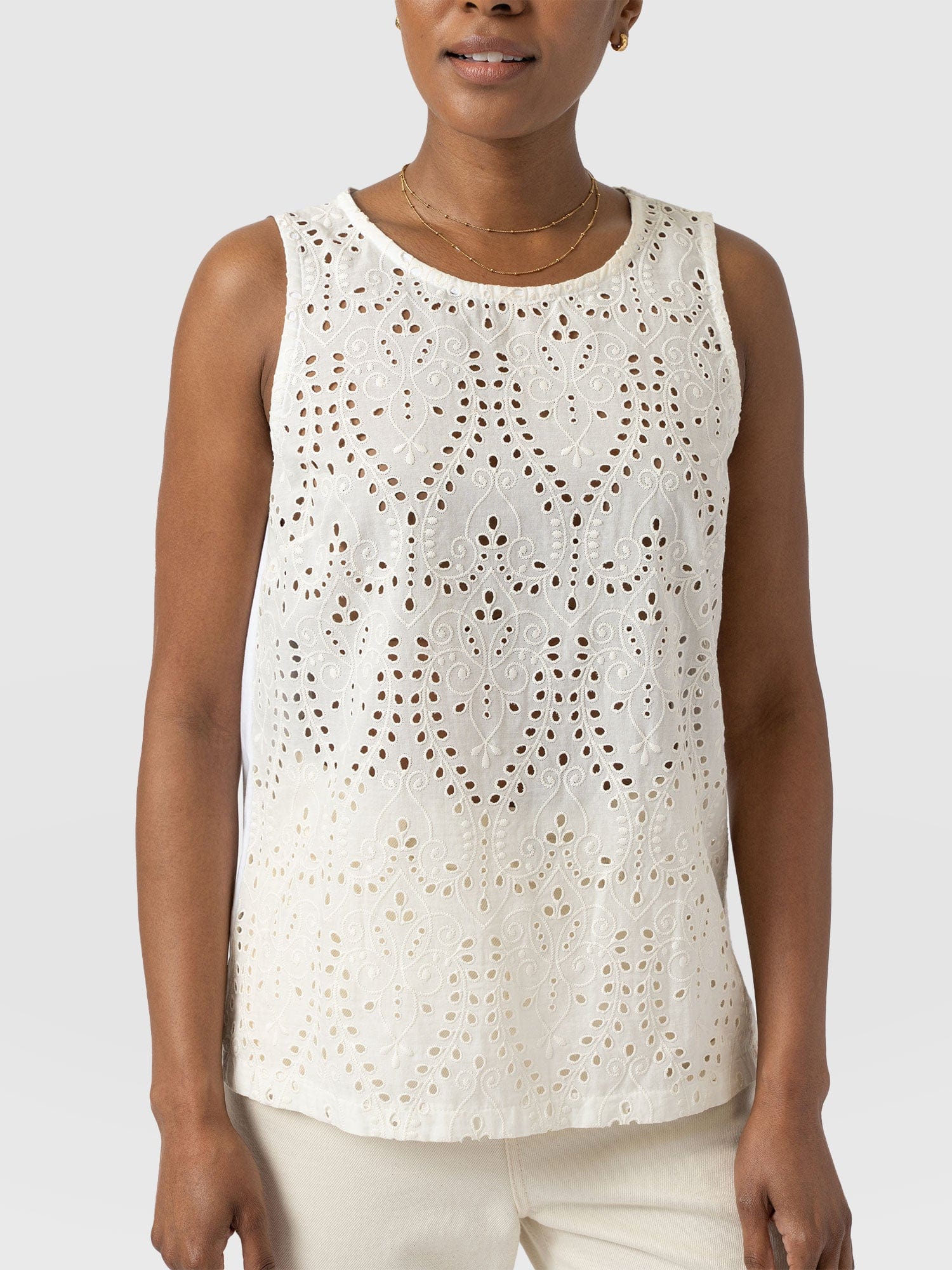 Sophia Contrast Tank - White Broderie - Women's T-shirts | Saint + Sofia® USA