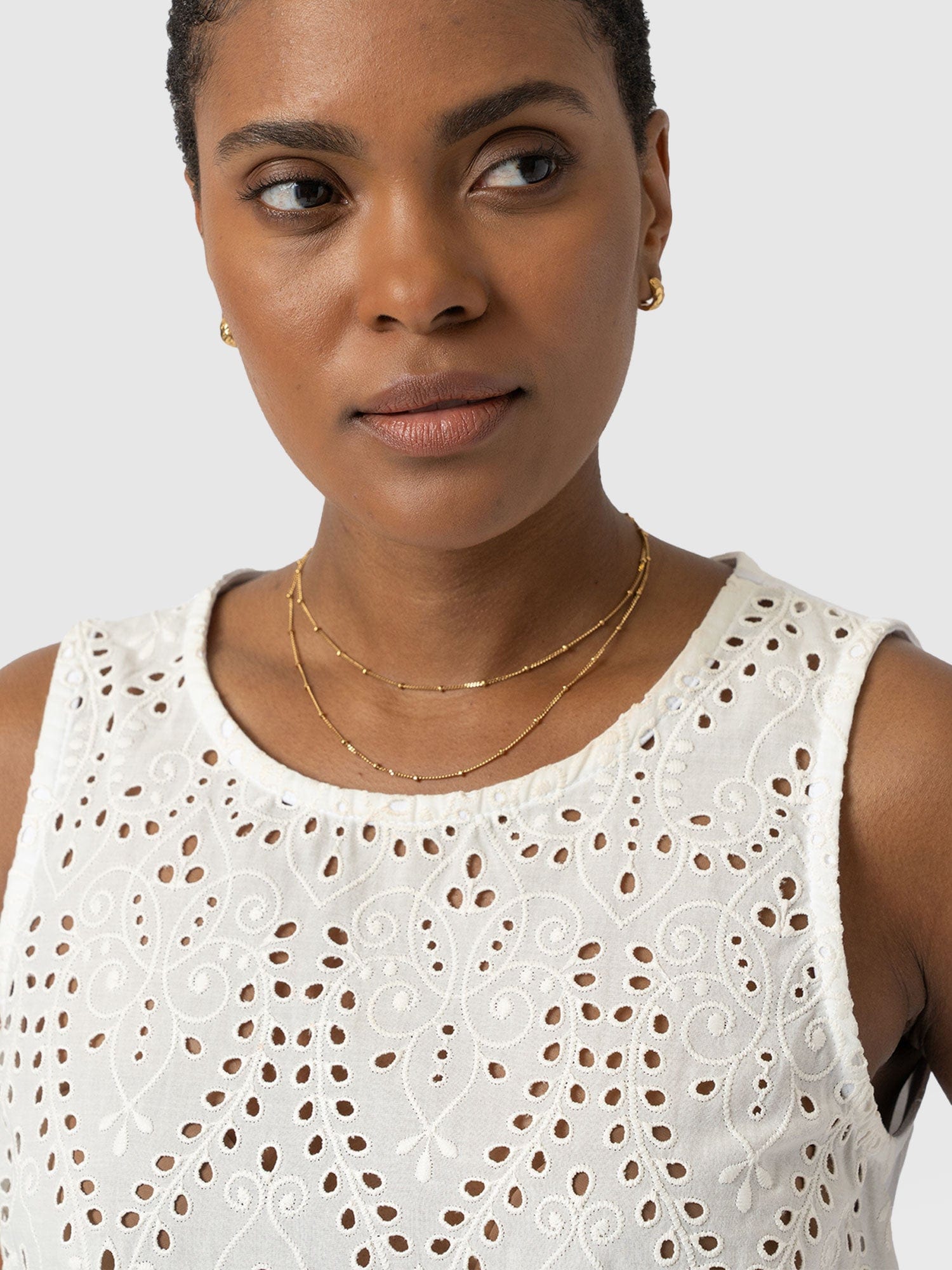 Sophia Contrast Tank - White Broderie - Women's T-shirts | Saint + Sofia® USA