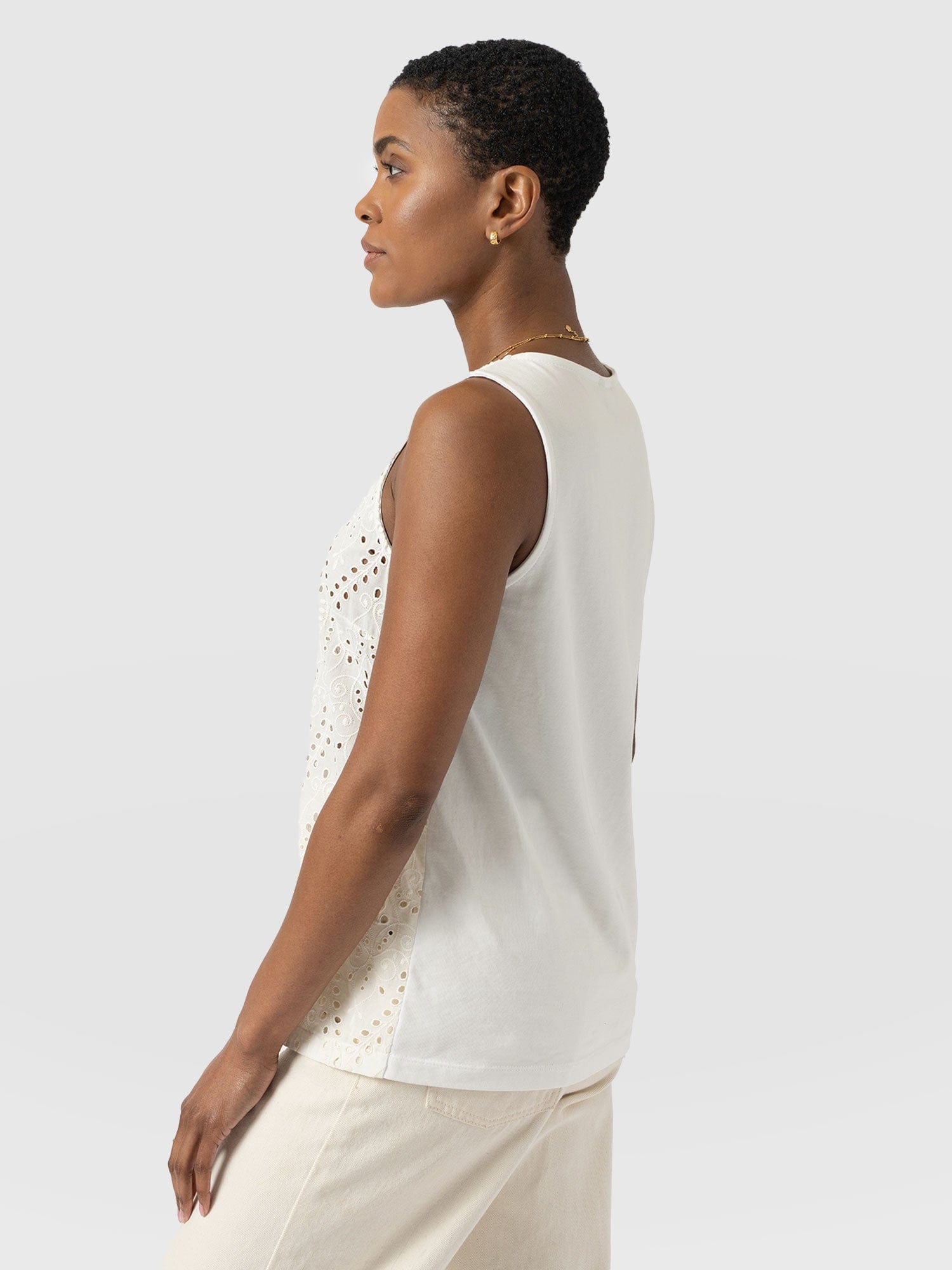 Sophia Contrast Tank - White Broderie - Women's T-shirts | Saint + Sofia® USA