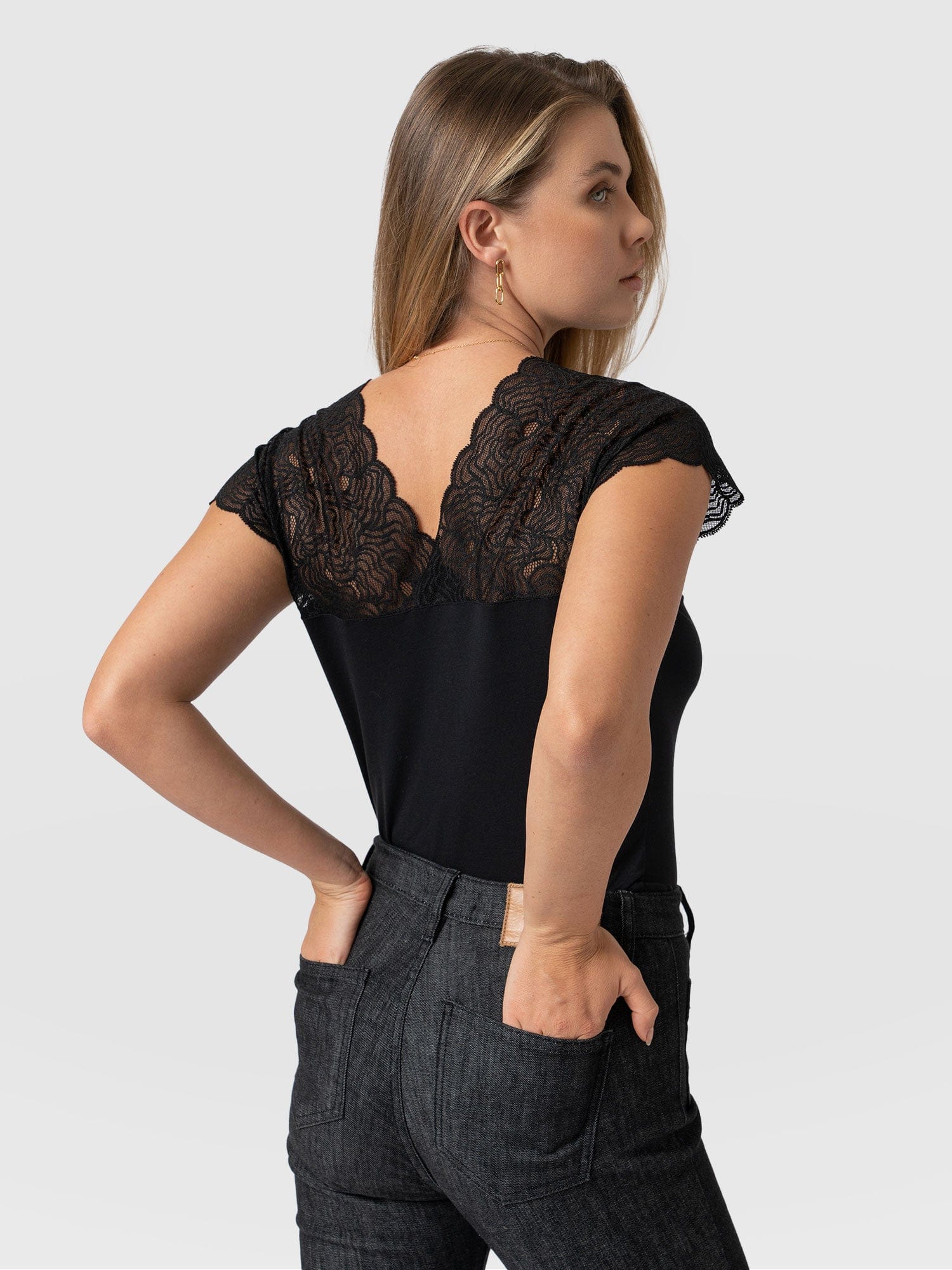 Sophia Lace Tee Black - Women's Tops | Saint + Sofia® USA