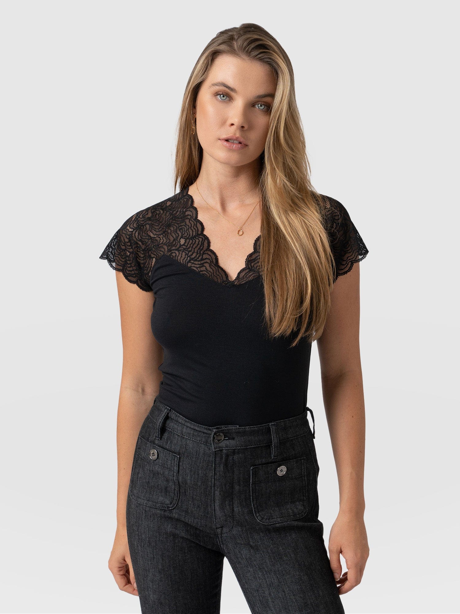 Sophia Lace Tee Black - Women's Tops | Saint + Sofia® USA