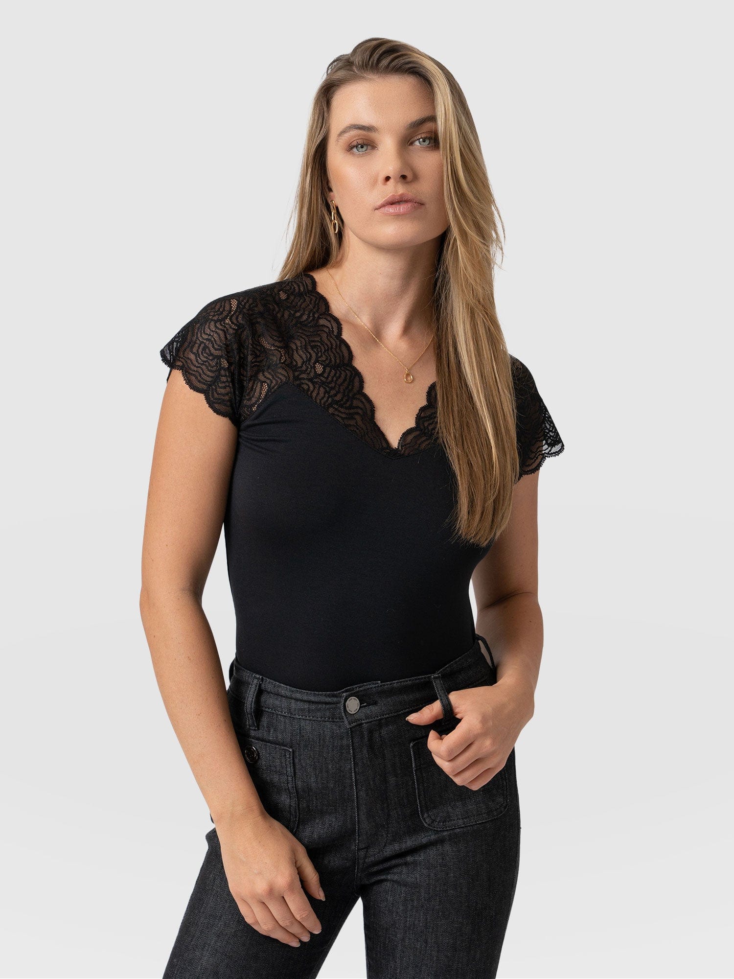 Sophia Lace Tee Black - Women's Tops | Saint + Sofia® USA