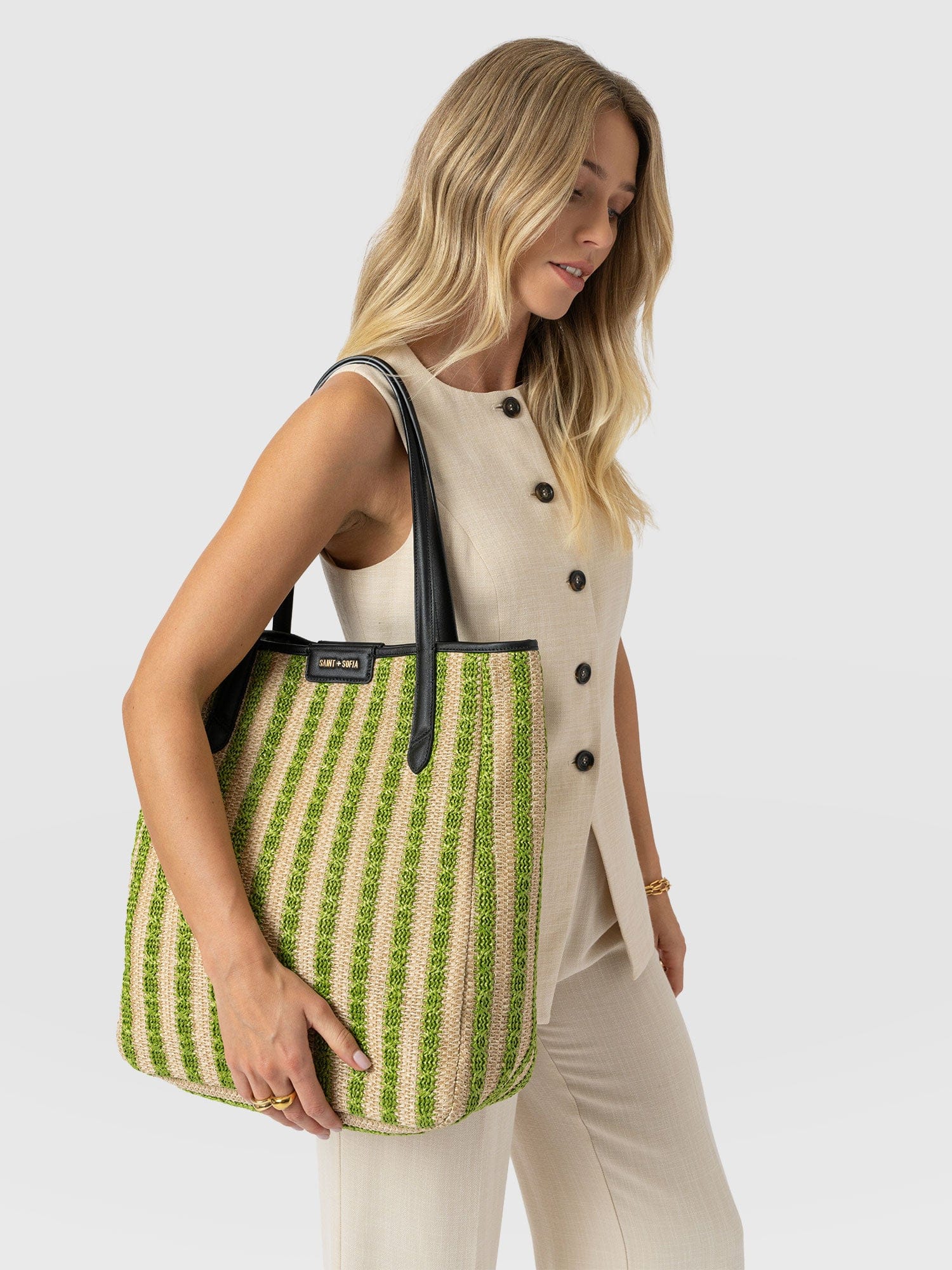 Stella Shopper Bag - Green Raffia - Women's Handbags | Saint + Sofia® USA