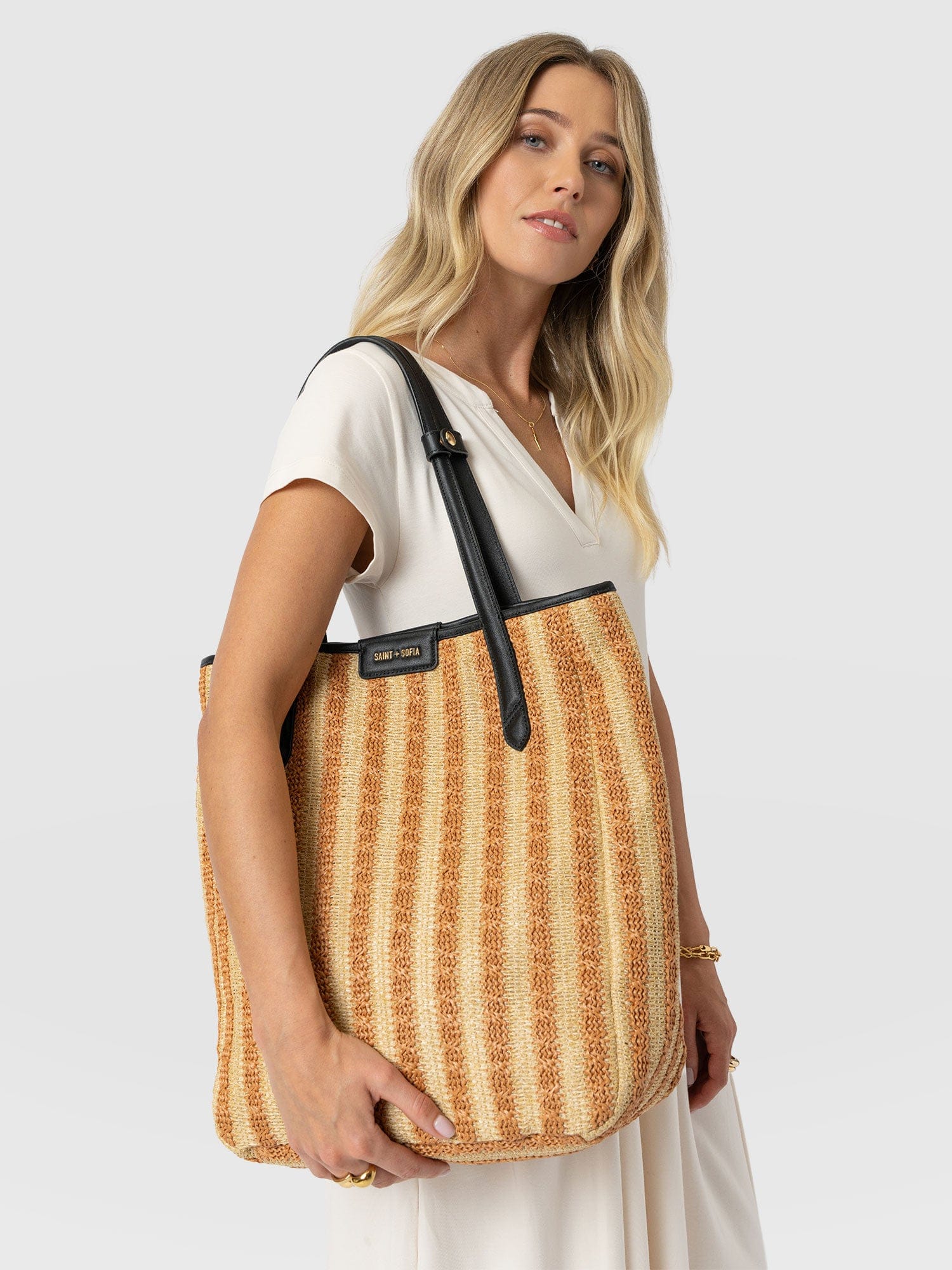 Stella Shopper Bag - Orange Raffia - Women's Handbags | Saint + Sofia® USA