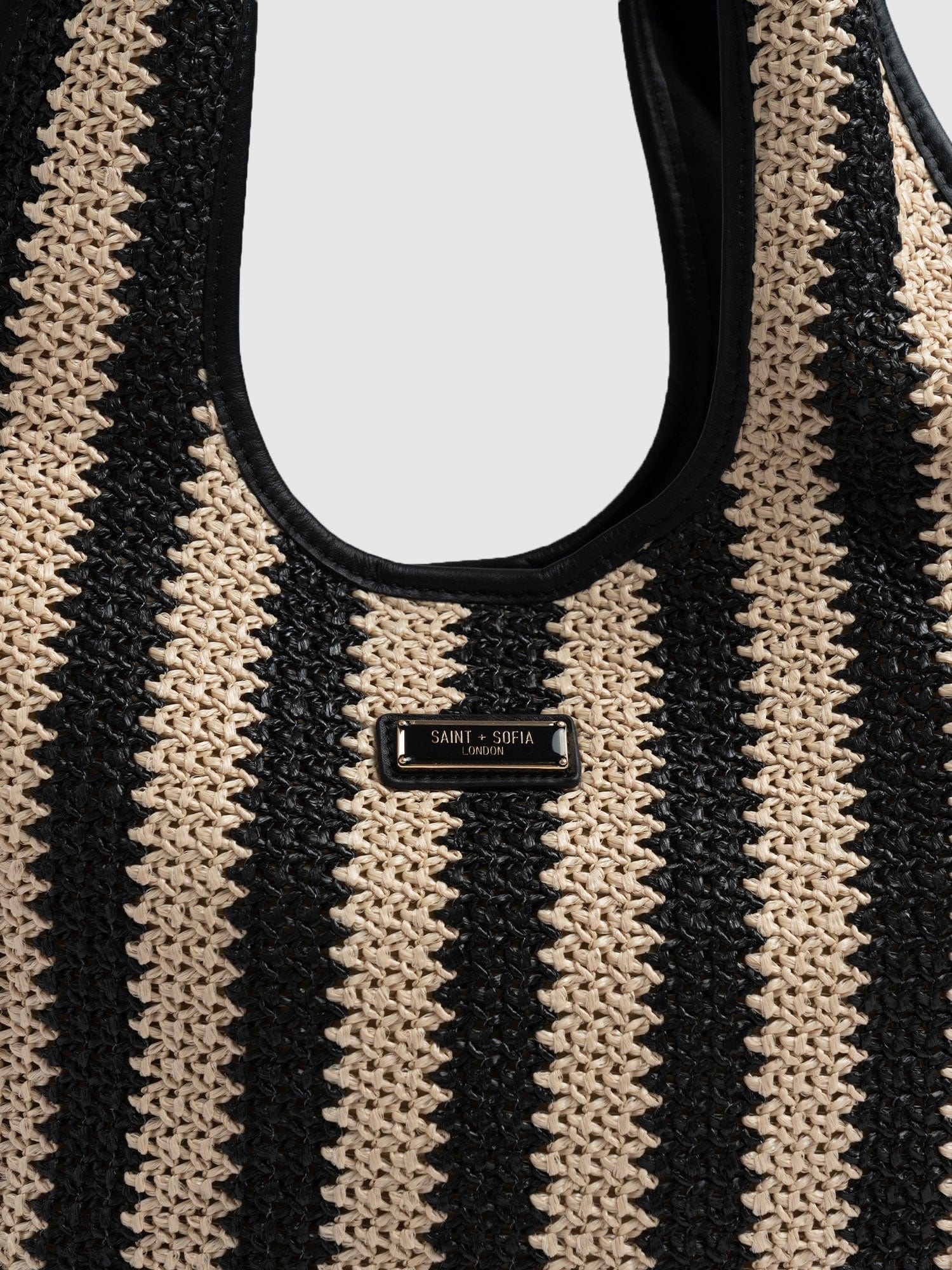 Stella Shoulder Tote Bag Beige/Black Raffia - Women's Bags | Saint + Sofia® USA