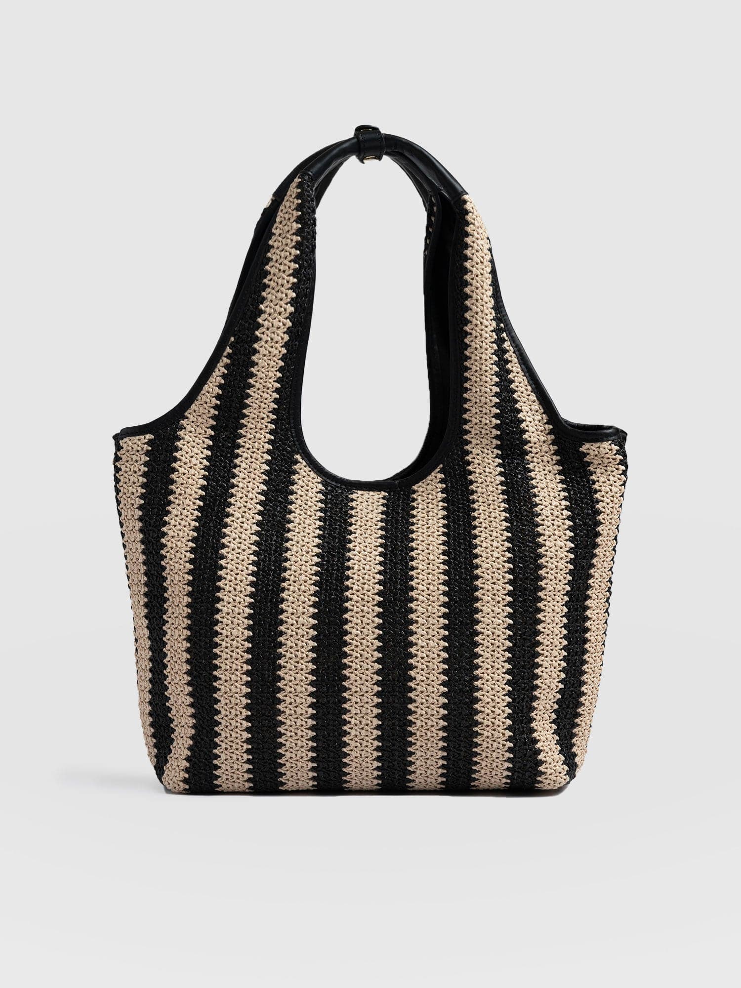 Stella Shoulder Tote Bag Beige/Black Raffia - Women's Bags | Saint + Sofia® USA