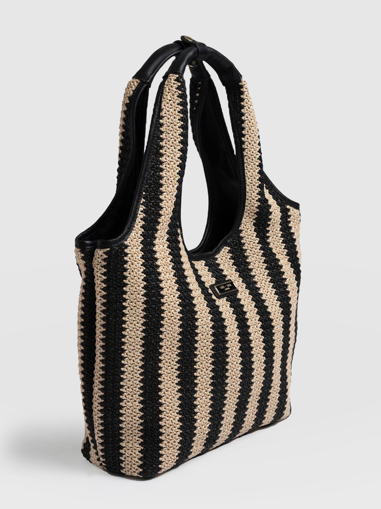 Stella Shoulder Tote Bag Beige/Black Raffia - Women's Bags | Saint + Sofia® USA