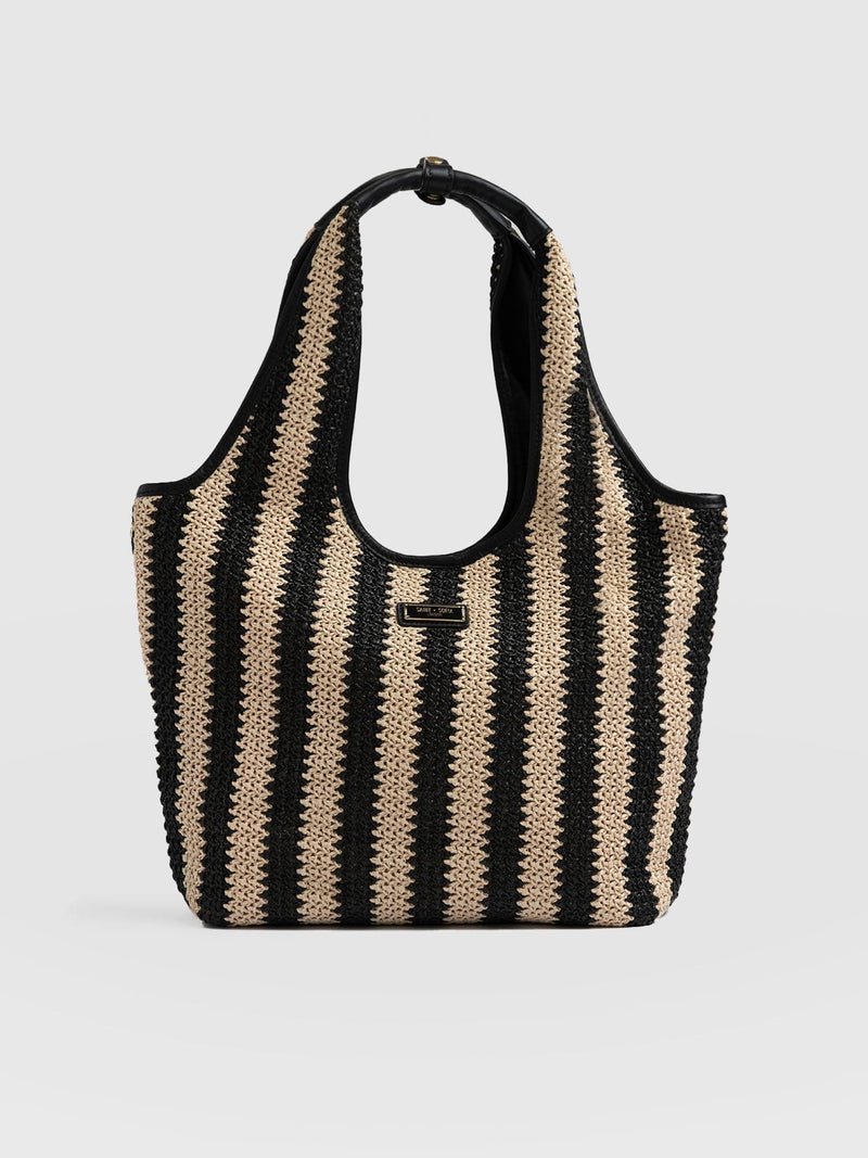 Stella Shoulder Tote Bag Beige/Black Raffia - Women's Bags | Saint + Sofia® USA