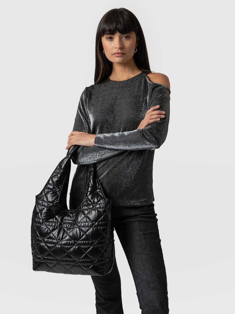 Stella Shoulder Tote Bag Gloss Black - Women's Bags | Saint + Sofia® USA