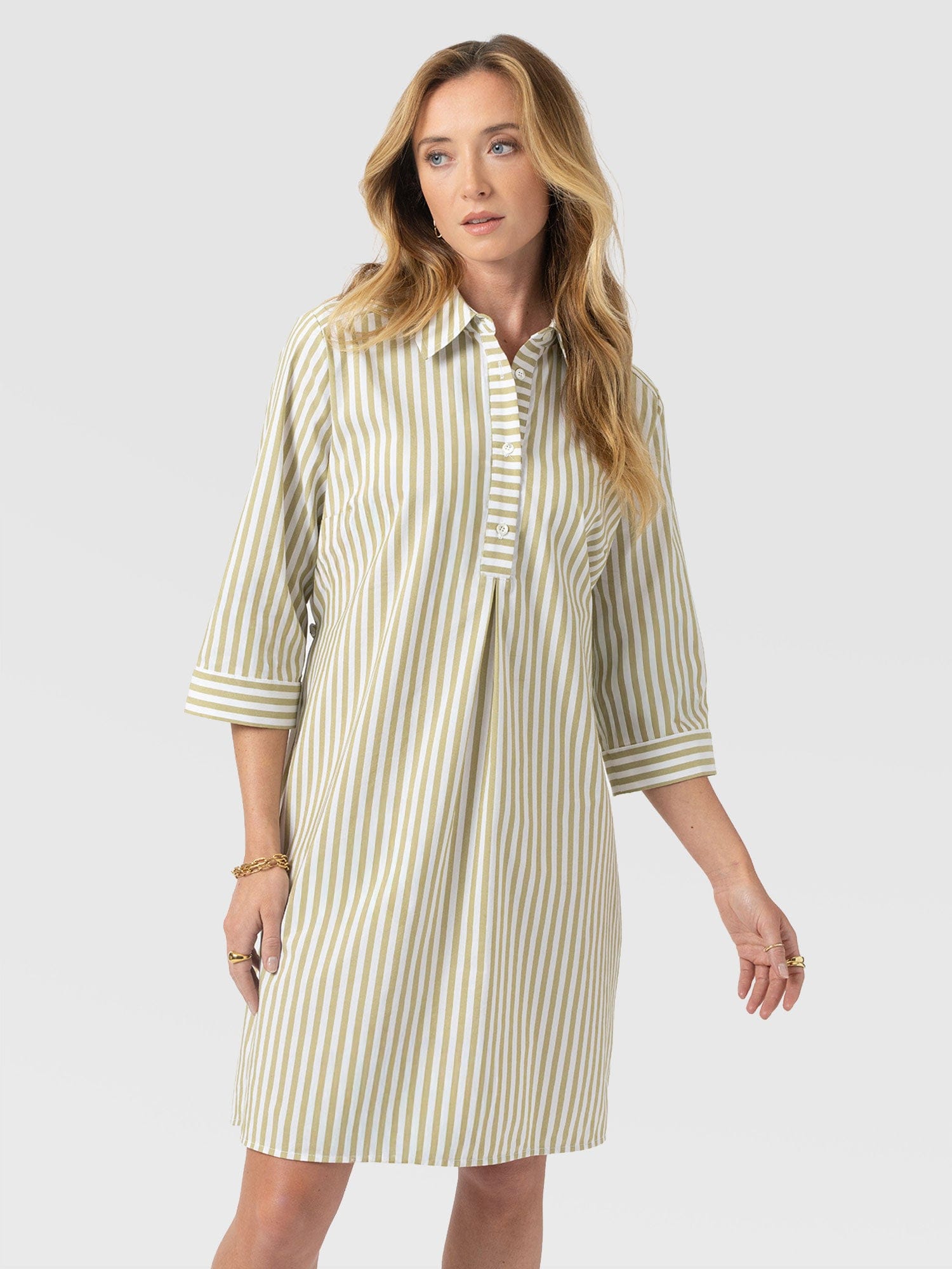 Stevie Shirt Dress - Green Stripe - Women's Dresses | Saint + Sofia® USA
