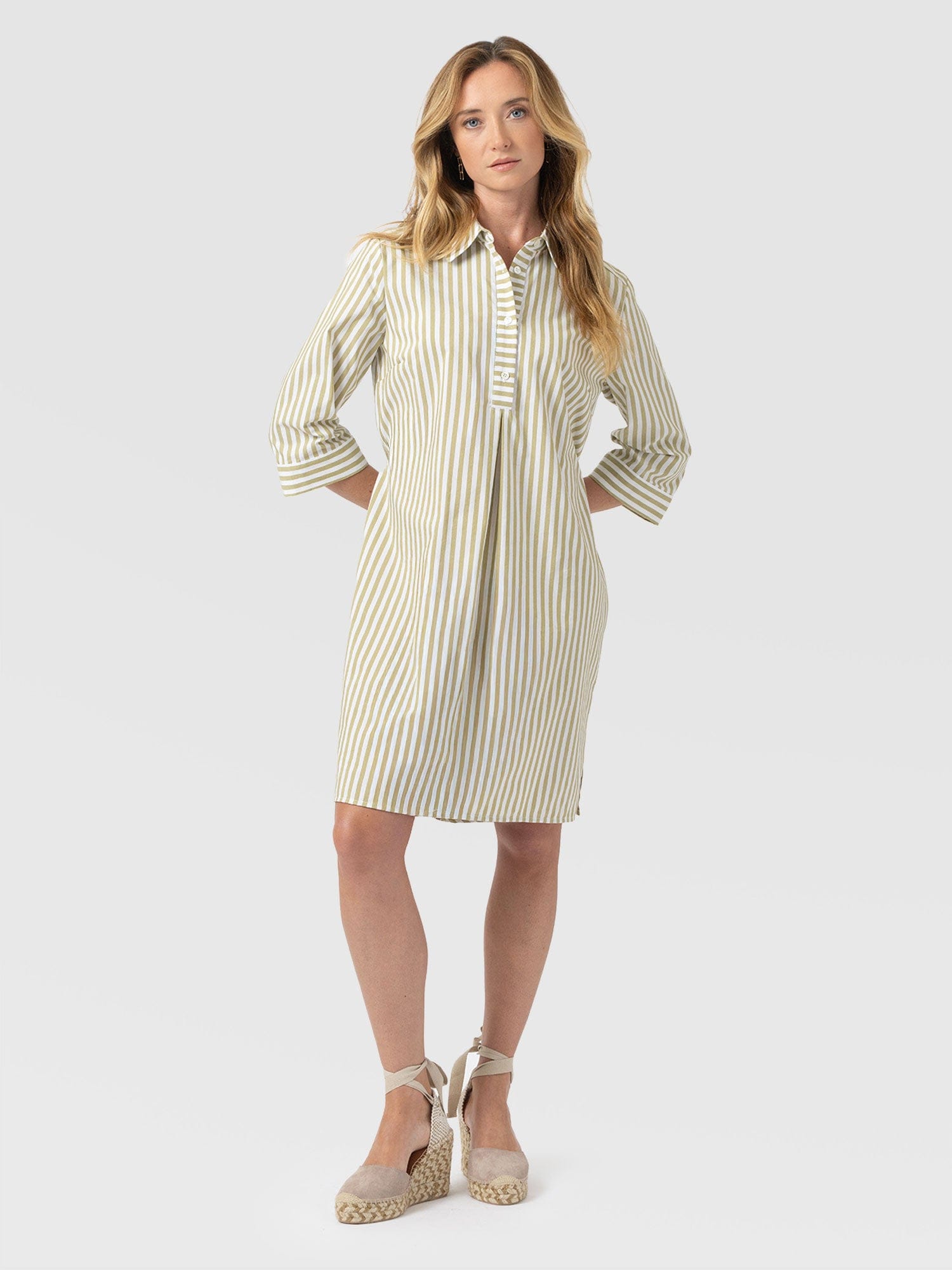 Stevie Shirt Dress - Green Stripe - Women's Dresses | Saint + Sofia® USA