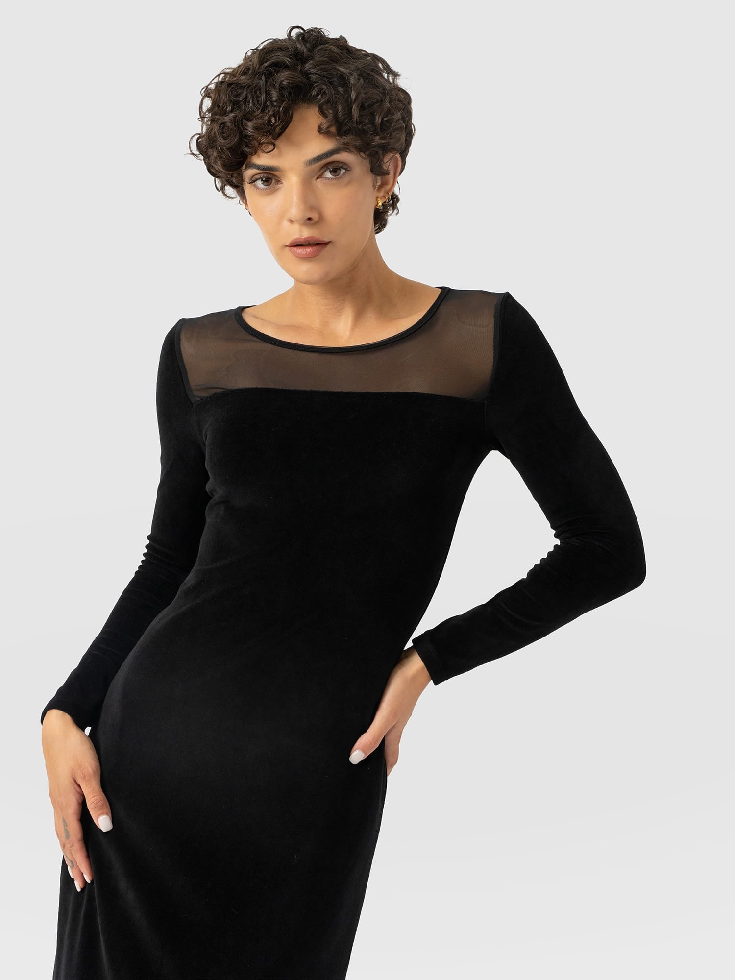 Storm Mesh Long Sleeve Dress - Black Velvet - Women's Dresses | Saint and Sofia® USA