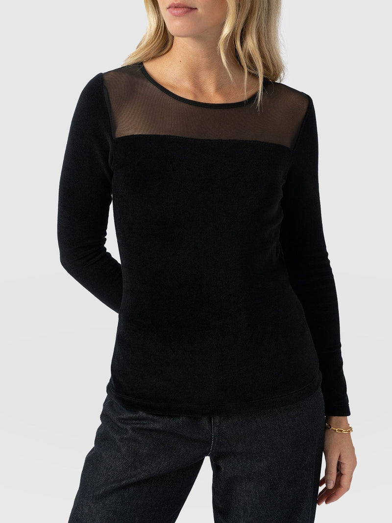 Storm Mesh Long Sleeve Tee - Black Velvet - Women's T-shirts | Saint + Sofia® USA