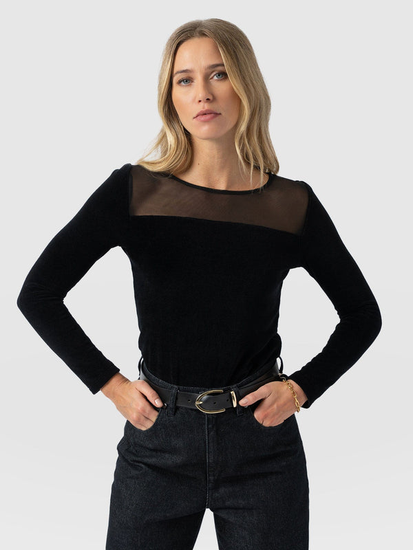 Storm Mesh Long Sleeve Tee - Black Velvet - Women's T-shirts | Saint + Sofia® USA