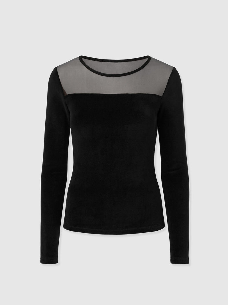 Storm Mesh Long Sleeve Tee - Black Velvet - Women's T-shirts | Saint + Sofia® USA