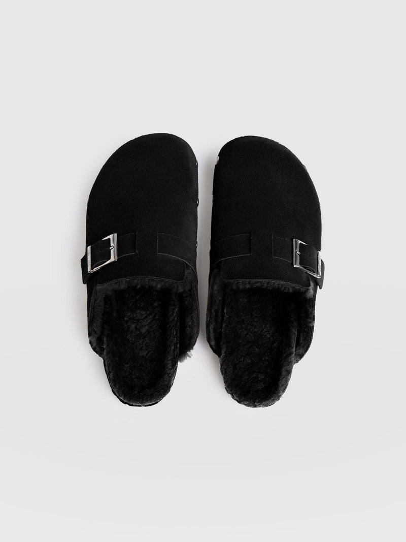 Studded Clogs Black Shearling - Women's Shoes | Saint + Sofia® US