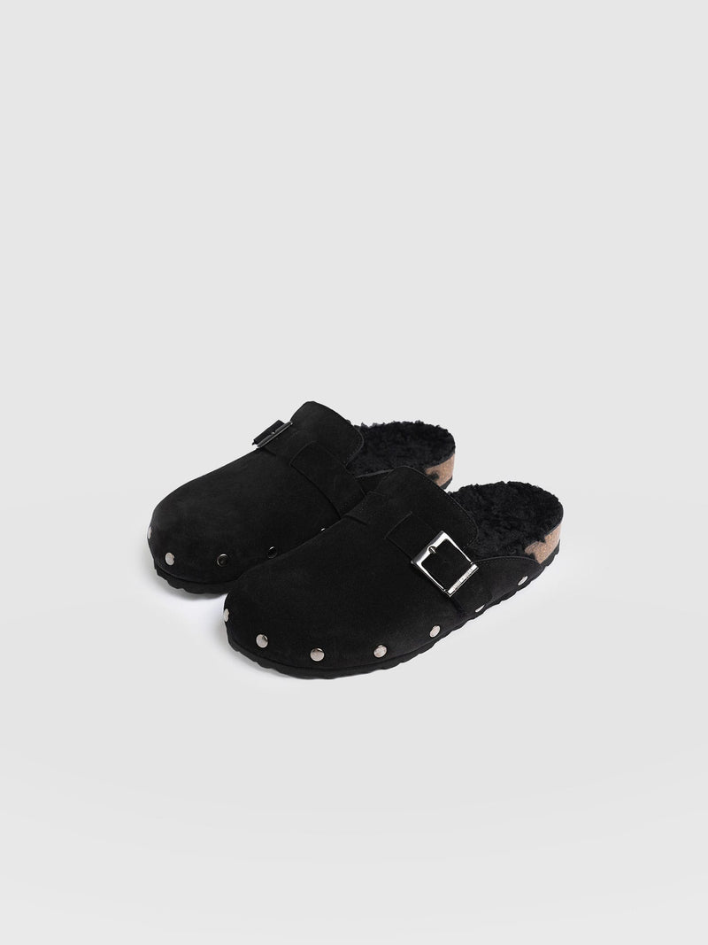 Studded Clogs Black Shearling - Women's Shoes | Saint + Sofia® US