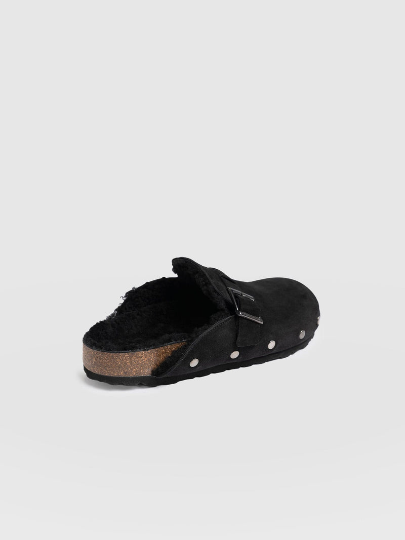 Studded Clogs Black Shearling - Women's Shoes | Saint + Sofia® US