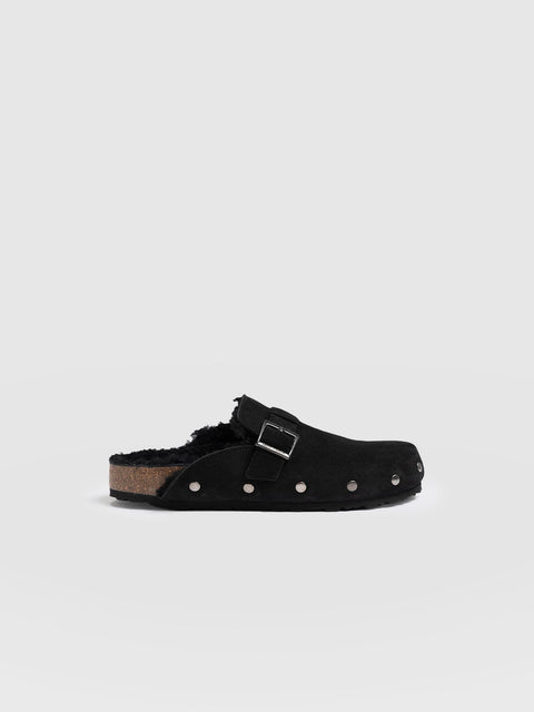 Studded Clogs Black Shearling - Women's Shoes | Saint + Sofia® US