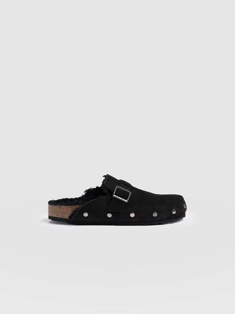 Studded Clogs Black Shearling - Women's Shoes | Saint + Sofia® US