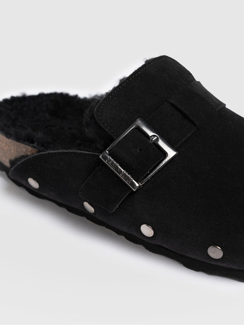 Studded Clogs Black Shearling - Women's Shoes | Saint + Sofia® US