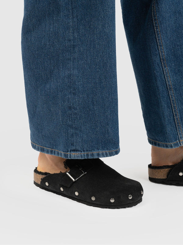 Studded Clogs Black Shearling - Women's Shoes | Saint + Sofia® US