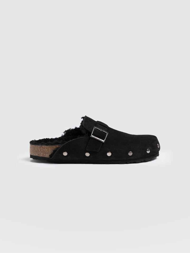 Studded Clogs Black Shearling - Women's Shoes | Saint + Sofia® US