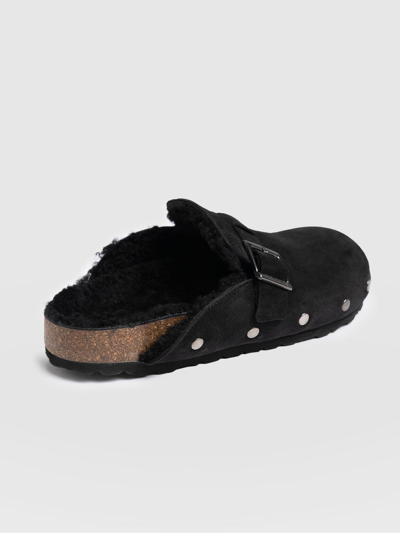 Studded Clogs Black Shearling - Women's Shoes | Saint + Sofia® US