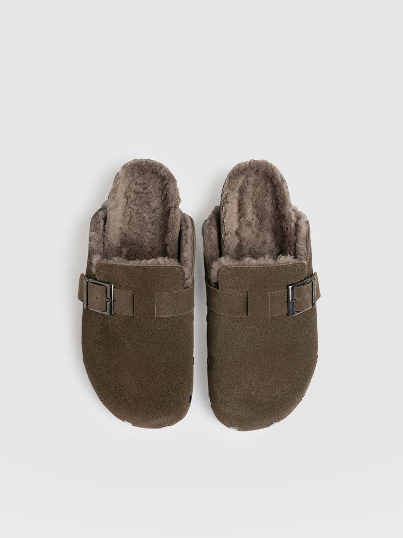 Studded Clogs Khaki Shearling - Women's Shoes | Saint + Sofia® US