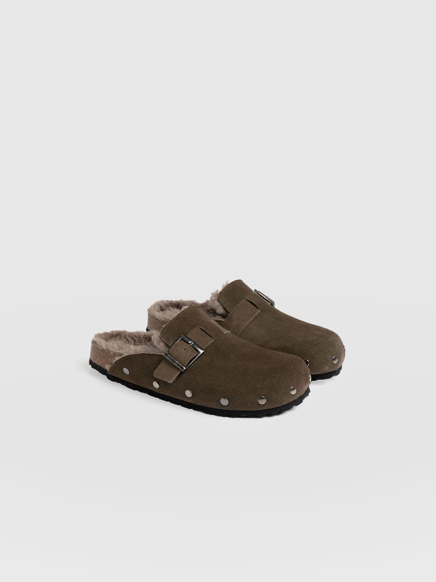 Studded Clogs Khaki Shearling - Women's Shoes | Saint + Sofia® US