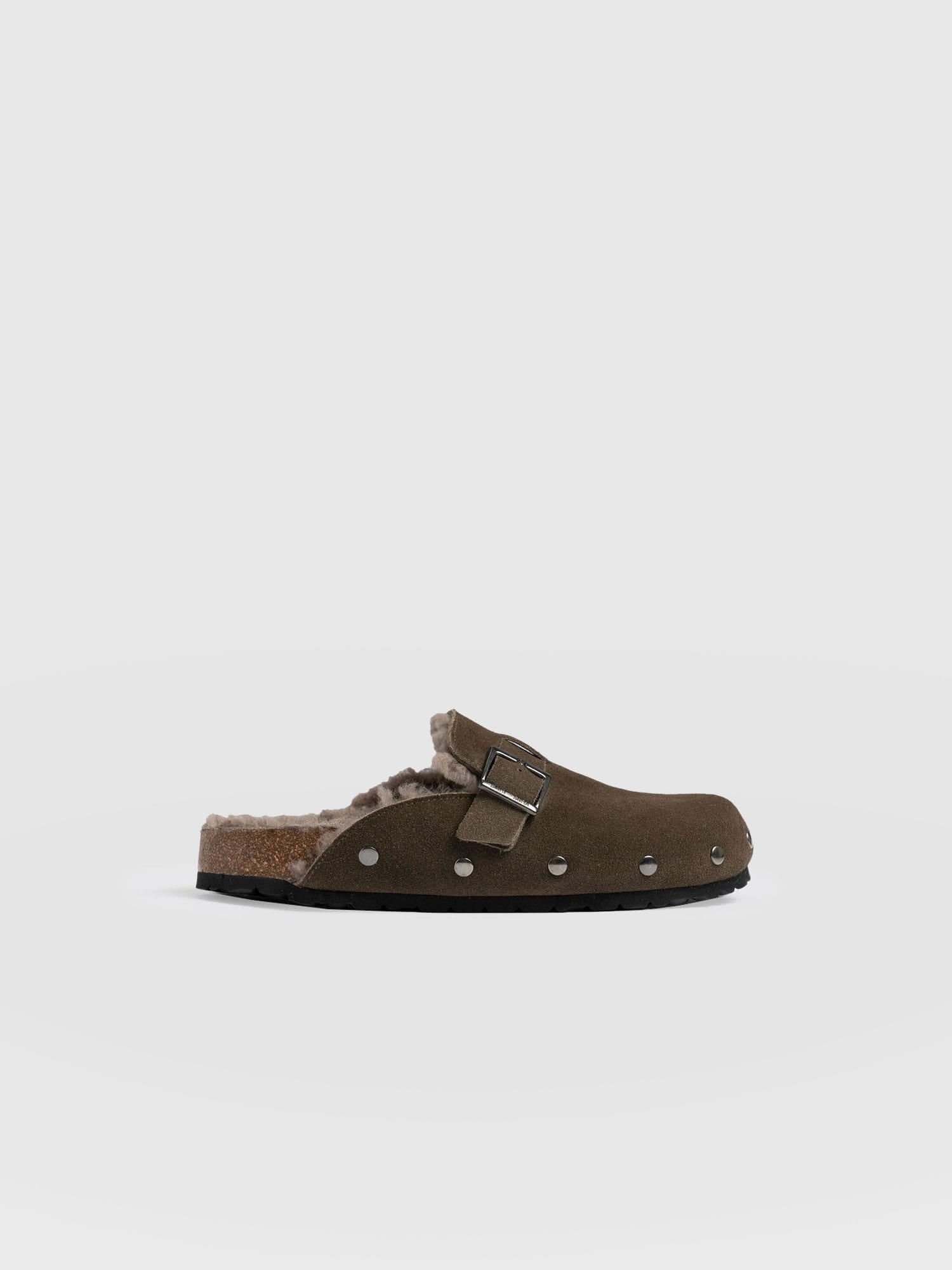Studded Clogs Khaki Shearling - Women's Shoes | Saint + Sofia® US