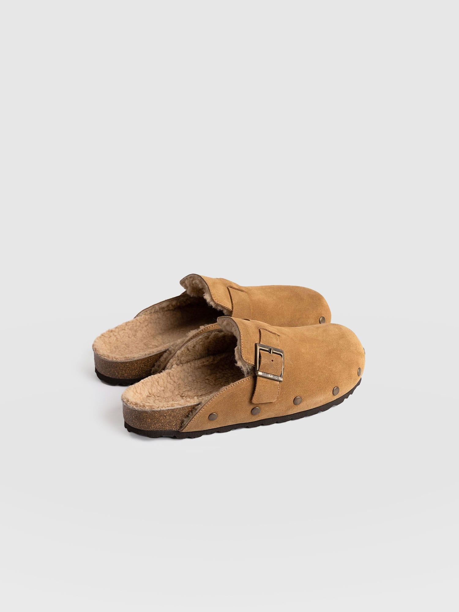 Studded Clogs Tan Shearling - Women's Shoes | Saint + Sofia® US