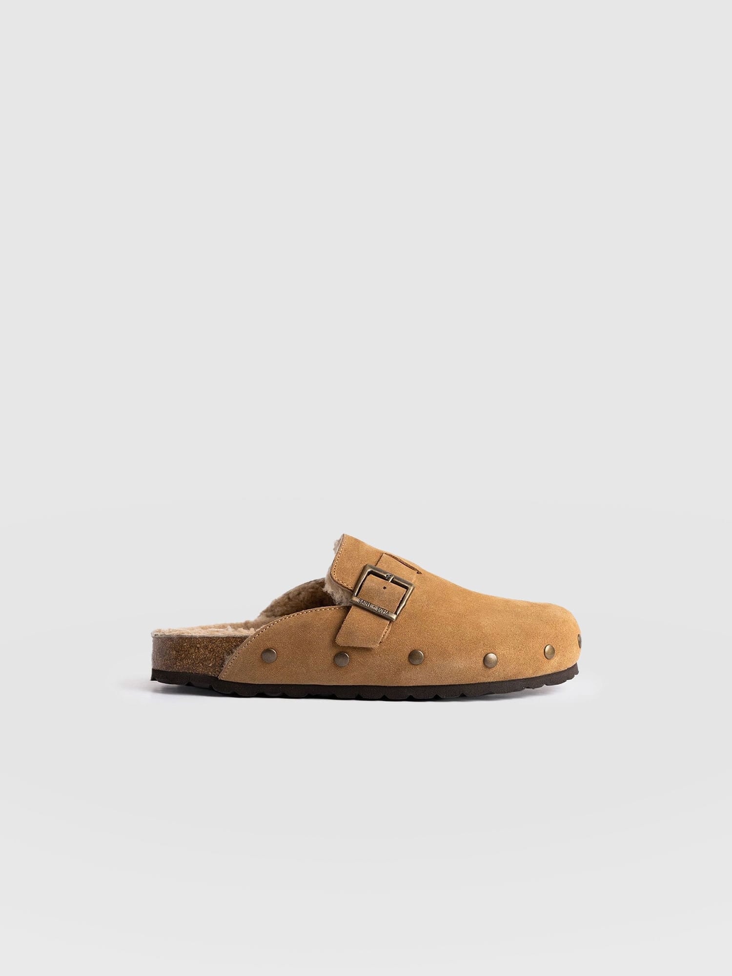Studded Clogs Tan Shearling - Women's Shoes | Saint + Sofia® US