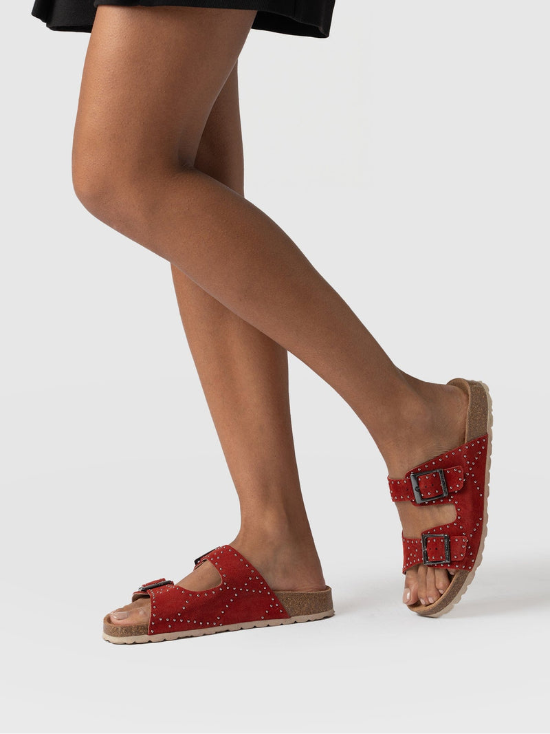 Studded Sutton Slides Red - Women's Sandals | Saint + Sofia® USA