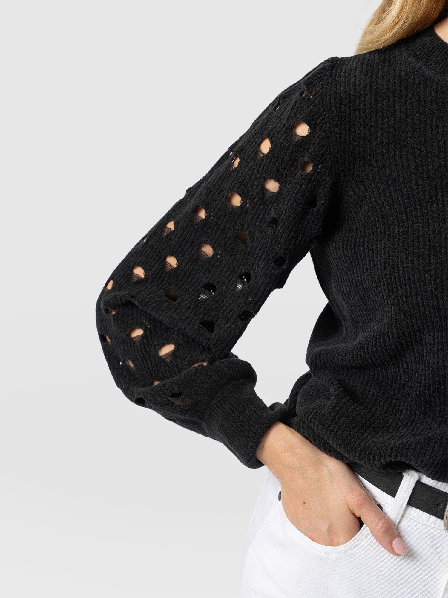 Suki Lace Hole Knit Black - Women's Knitwear | Saint + Sofia® US