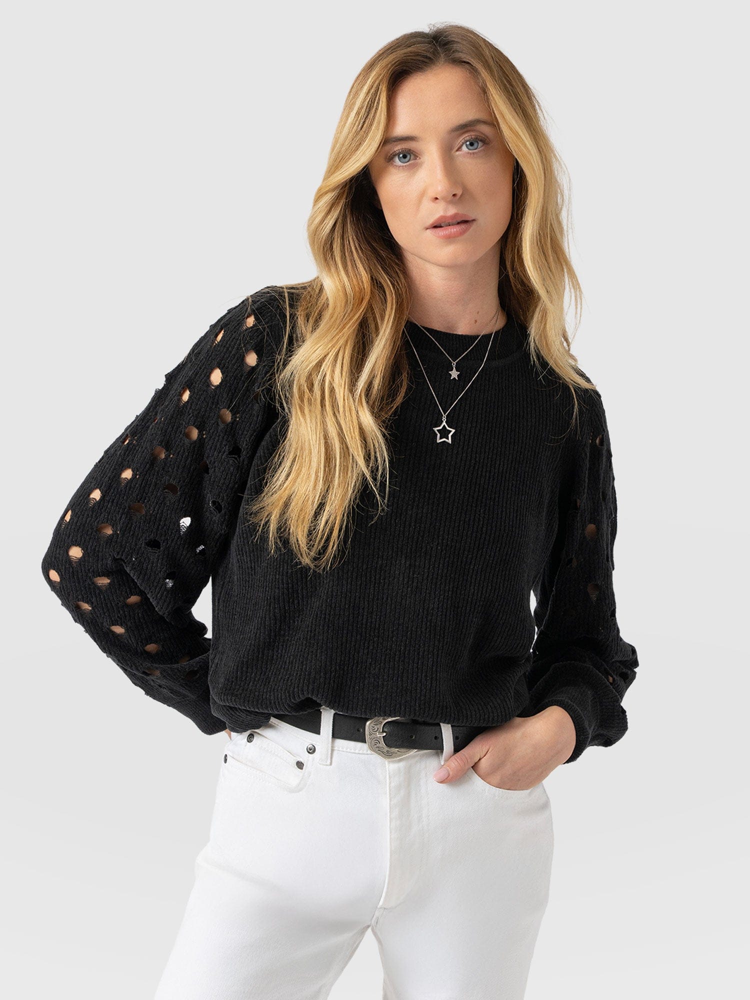 Suki Lace Hole Knit Black - Women's Knitwear | Saint + Sofia® US
