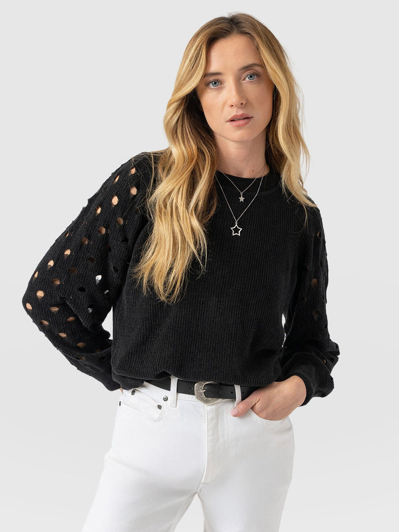 Suki Lace Hole Knit Black - Women's Knitwear | Saint + Sofia® US