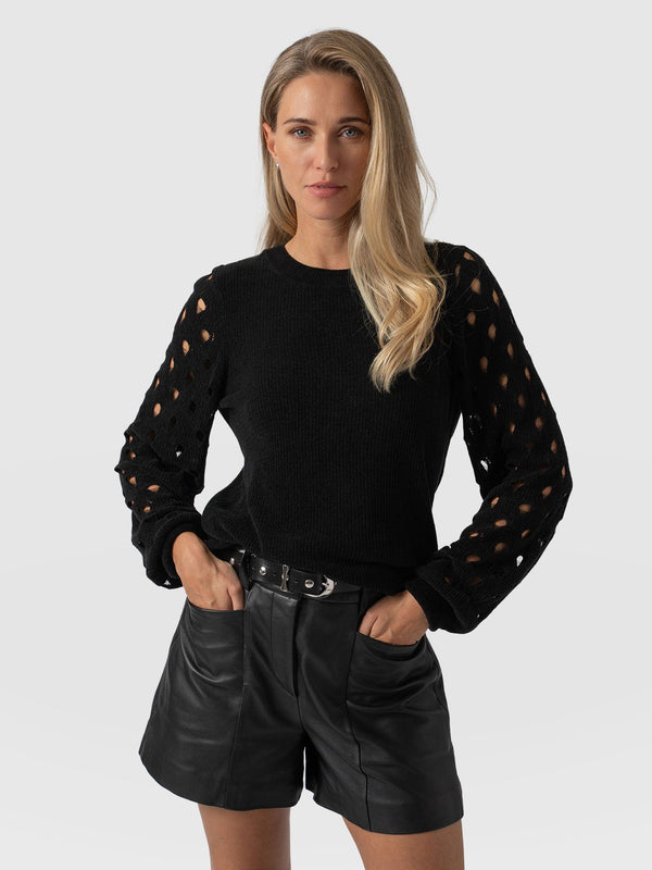 Suki Lace Hole Knit Black - Women's Knitwear | Saint + Sofia® US