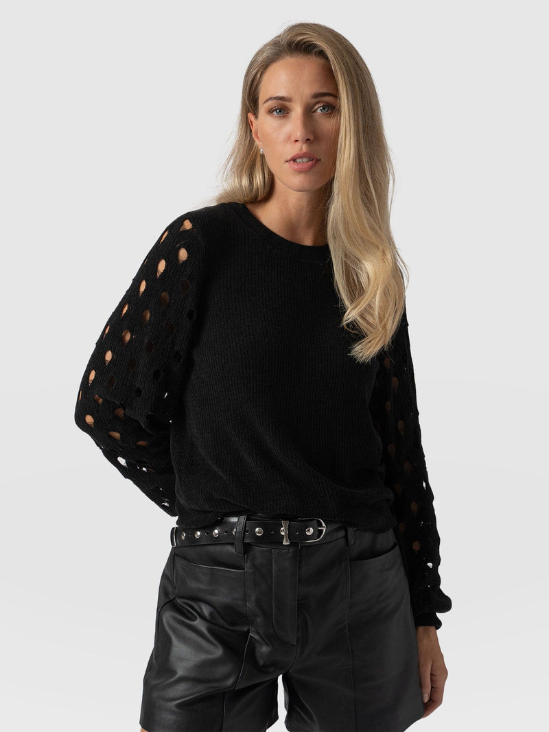 Suki Lace Hole Knit Black - Women's Knitwear | Saint + Sofia® US