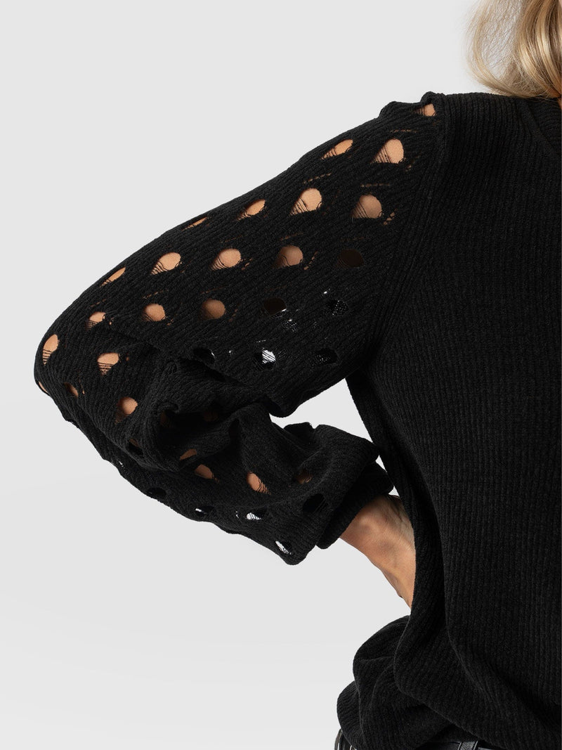 Suki Lace Hole Knit Black - Women's Knitwear | Saint + Sofia® US