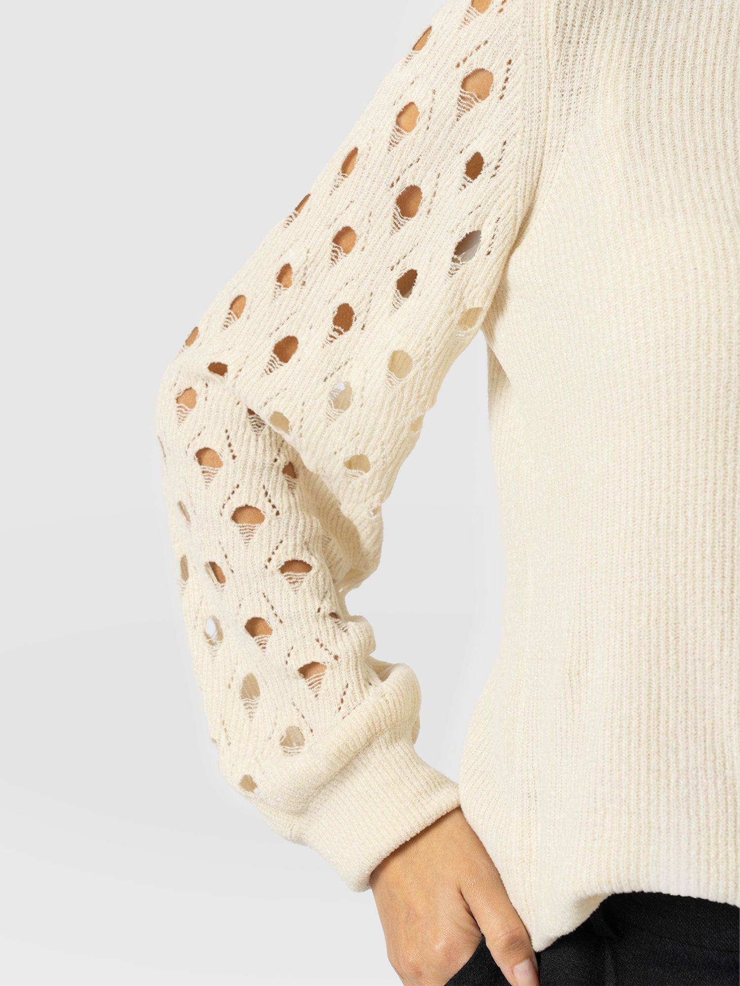 Suki Lace Hole Knit - Cream - Women's Sweaters | Saint + Sofia® USA