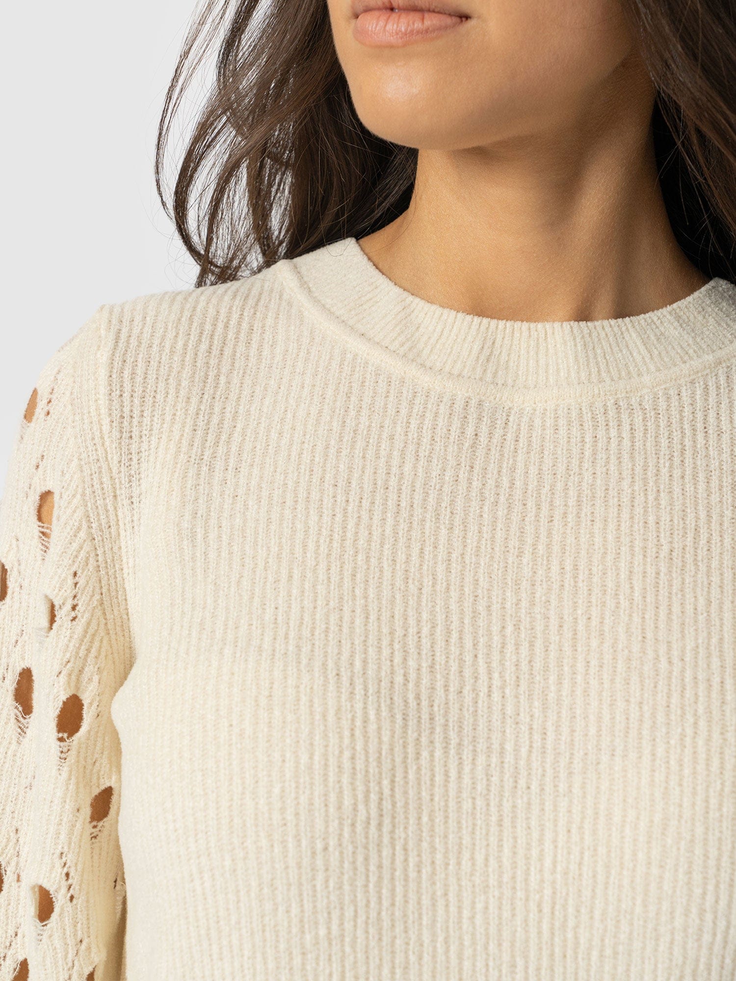 Suki Lace Hole Knit - Cream - Women's Sweaters | Saint + Sofia® USA