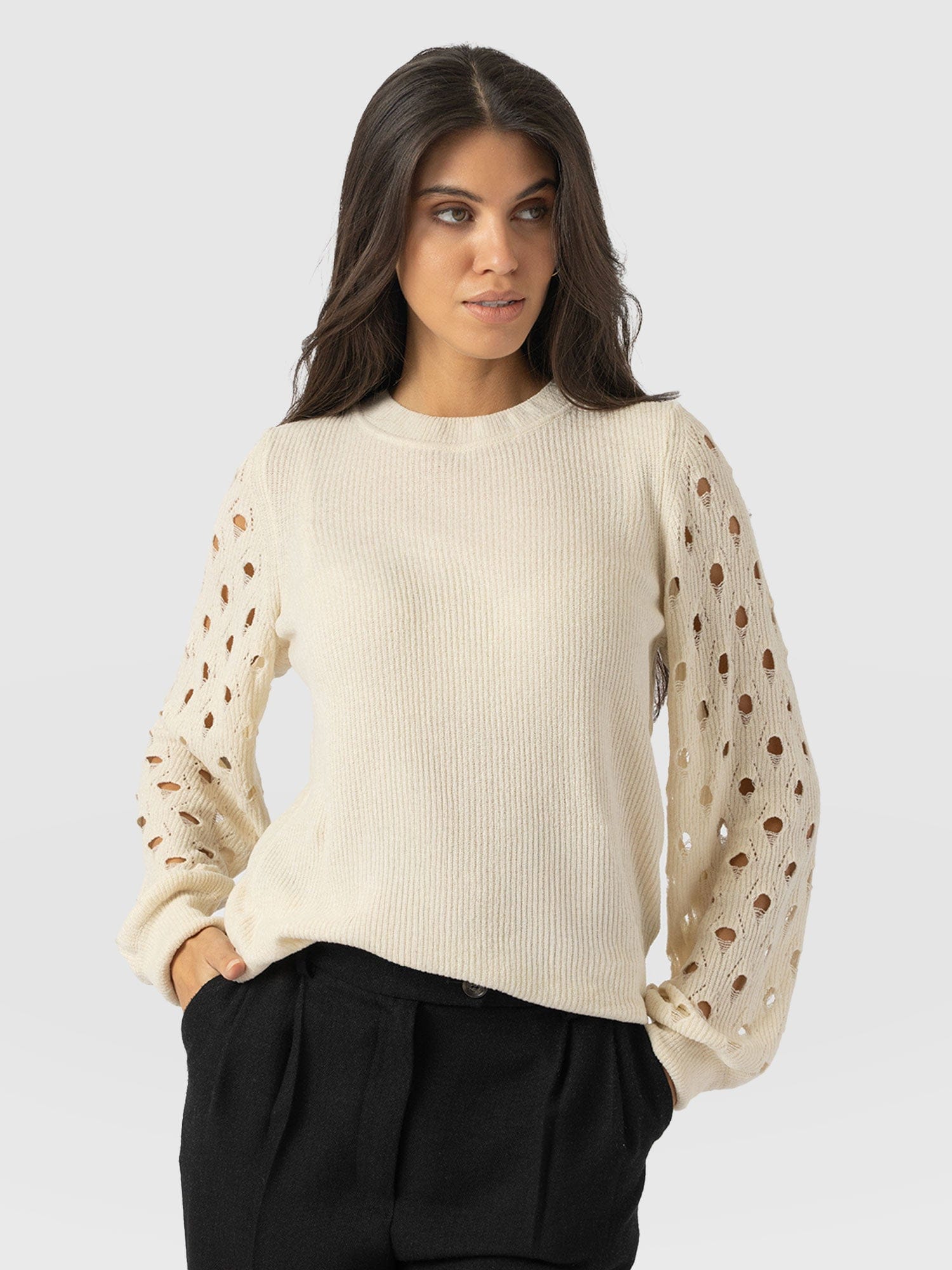 Suki Lace Hole Knit - Cream - Women's Sweaters | Saint + Sofia® USA