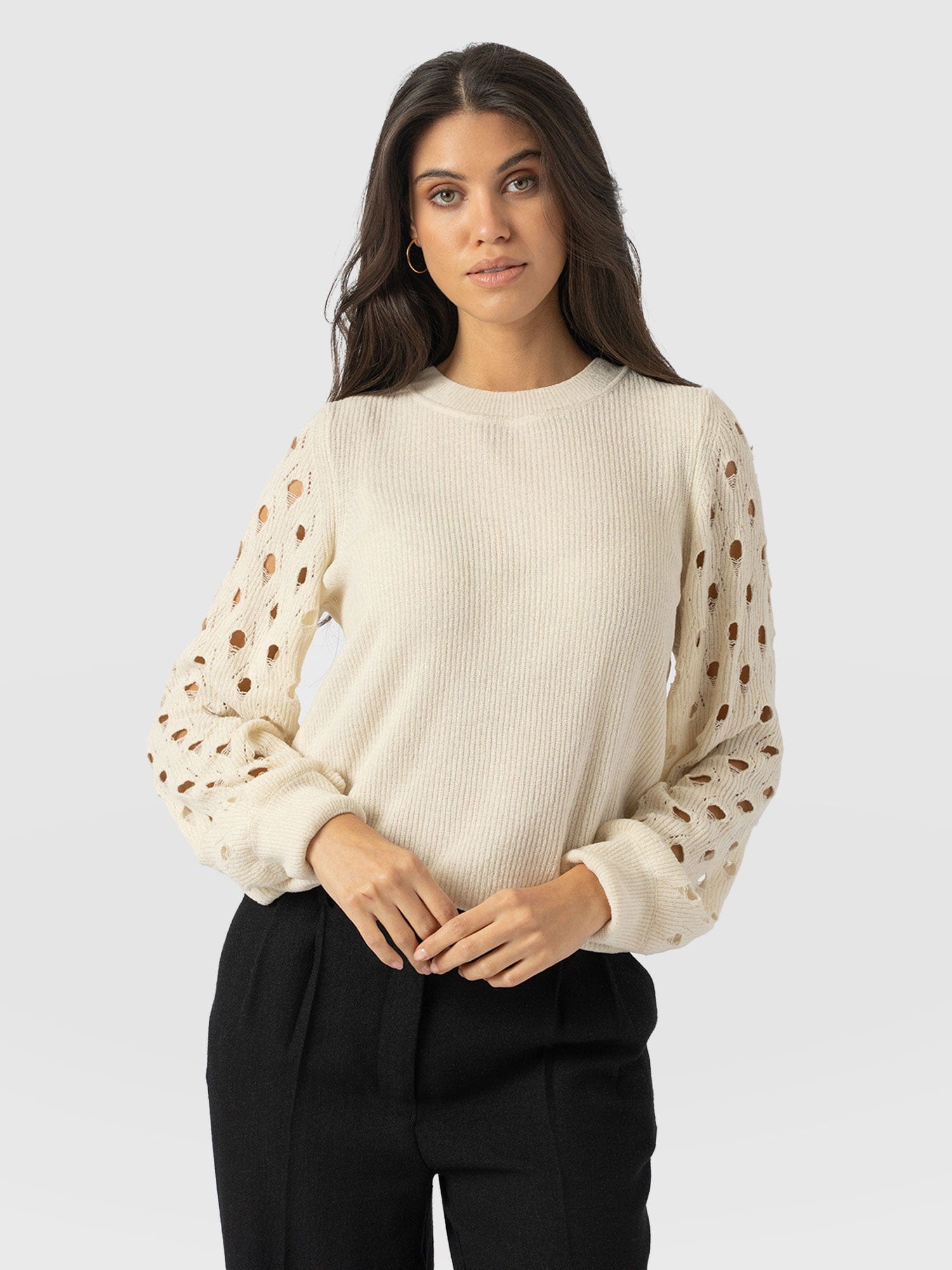 Suki Lace Hole Knit - Cream - Women's Sweaters | Saint + Sofia® USA
