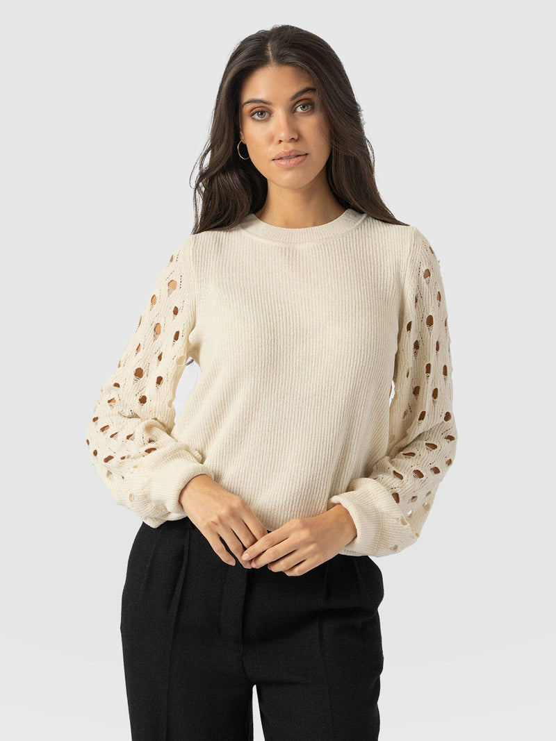 Suki Lace Hole Knit - Cream - Women's Sweaters | Saint + Sofia® USA