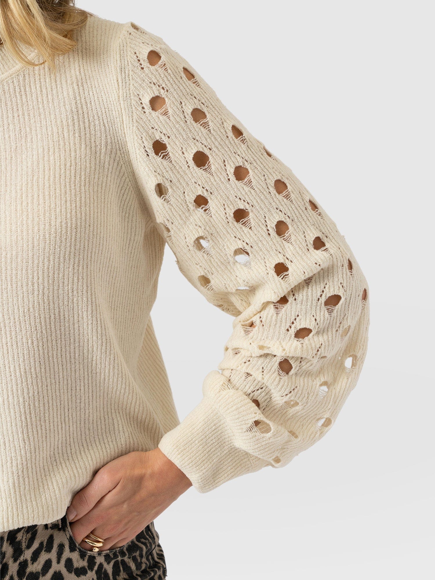 Suki Lace Hole Knit - Cream - Women's Sweaters | Saint + Sofia® USA