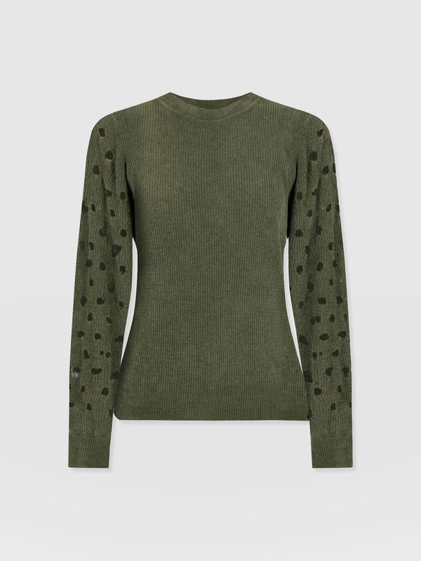 Suki Lace Hole Knit Green - Women's Knitwear | Saint + Sofia® UK